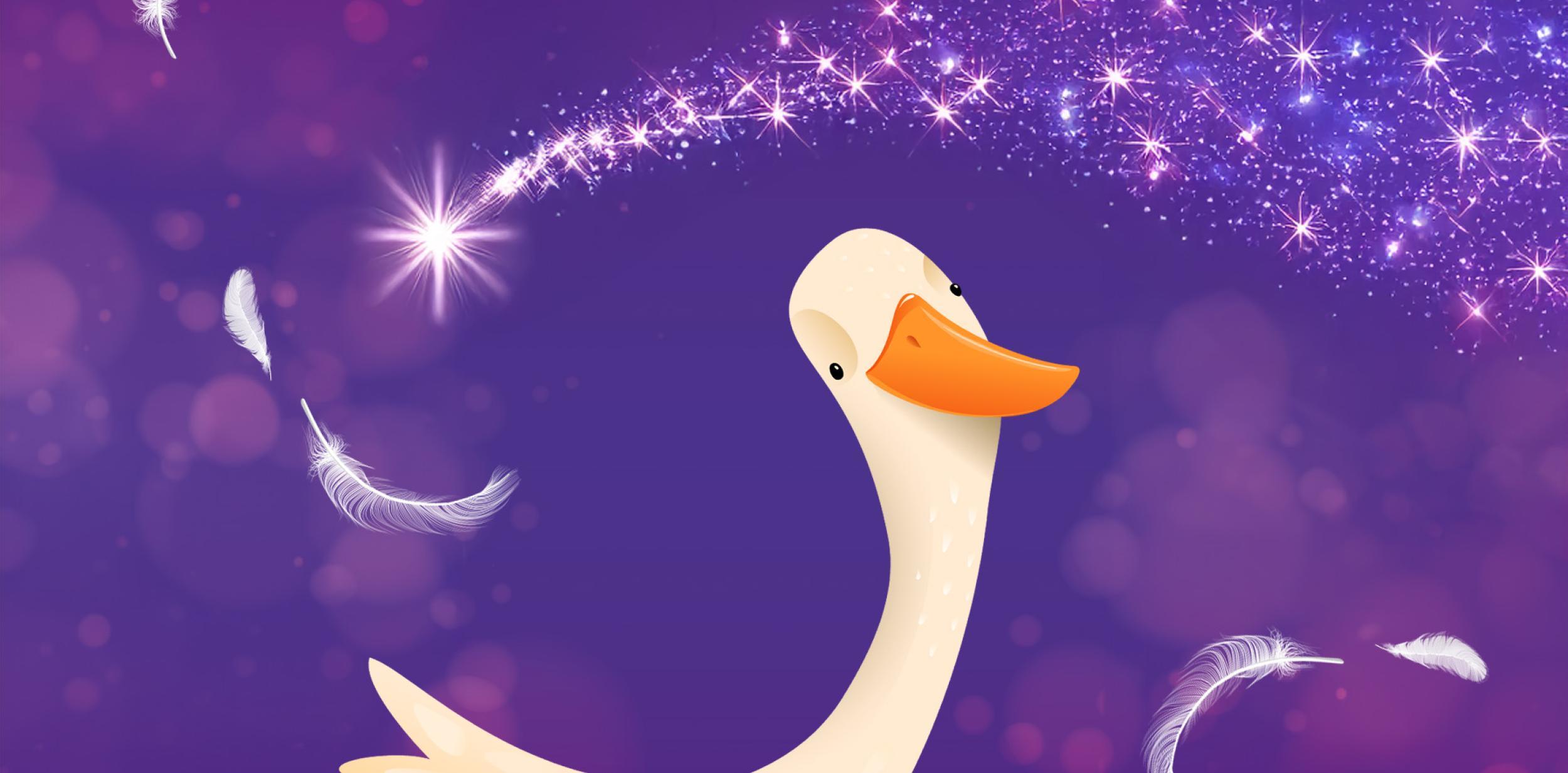 An illustration of a magical cartoon goose