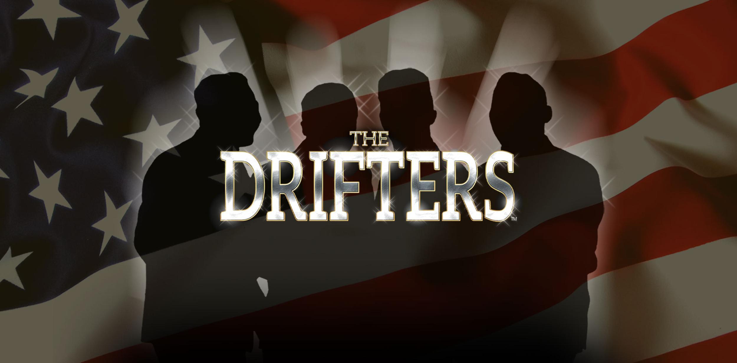 The Drifters logo with an American flag background