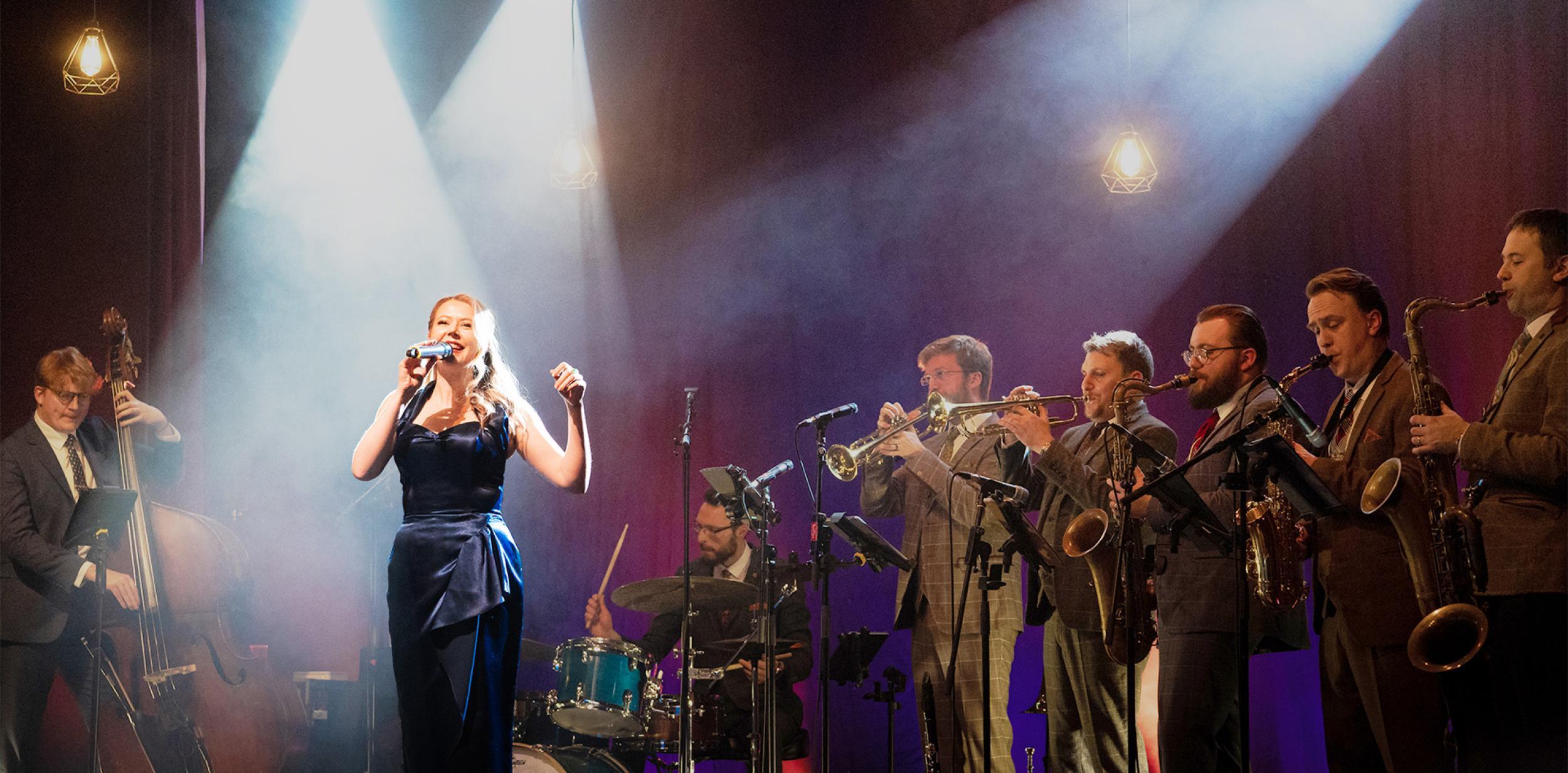 A swing band performing live