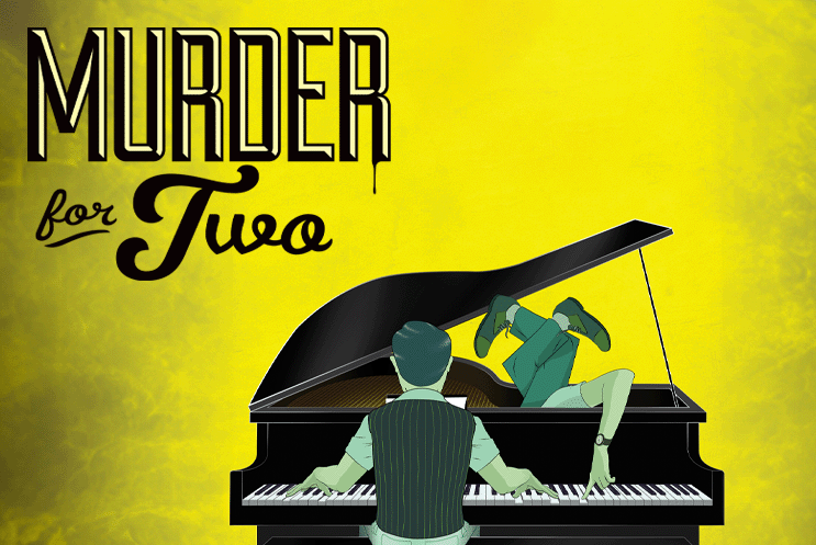 An illustration of a person playing a piano whilst another person is trapped inside the piano